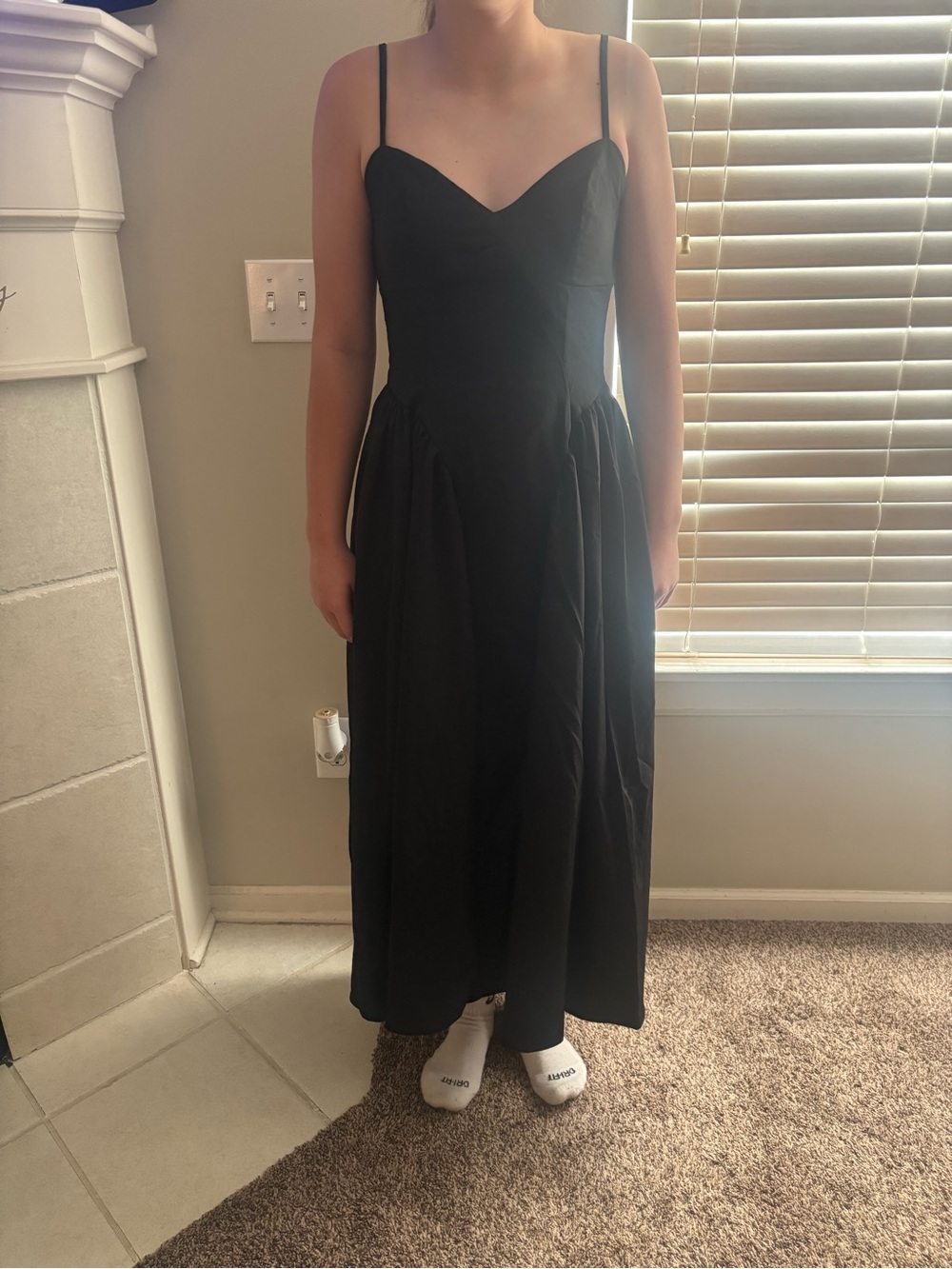 Classic Black Spaghetti-Strap Midi Dress
